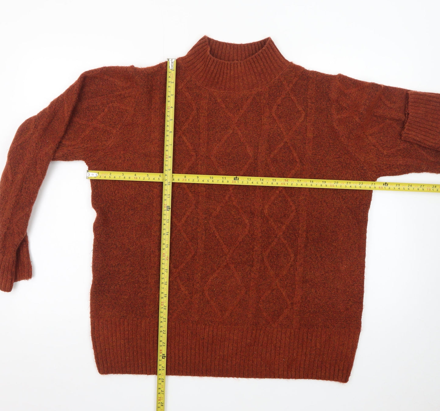 ISLE Women's Brown Mock Neck Cable-Knit Pullover Jumper Size L 18-20