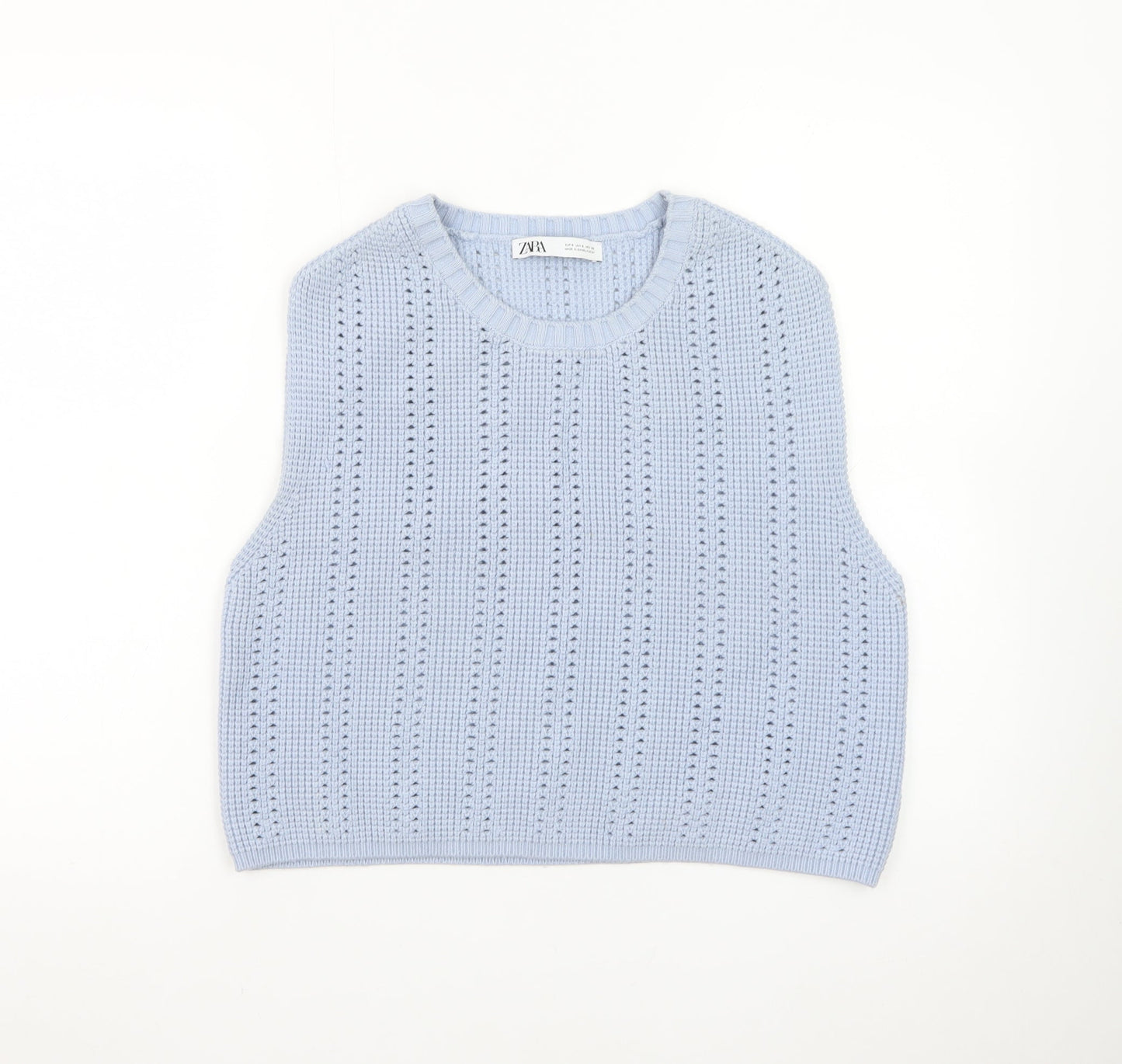 Zara Women Blue Knit Sleeveless Vest Jumper Size S
