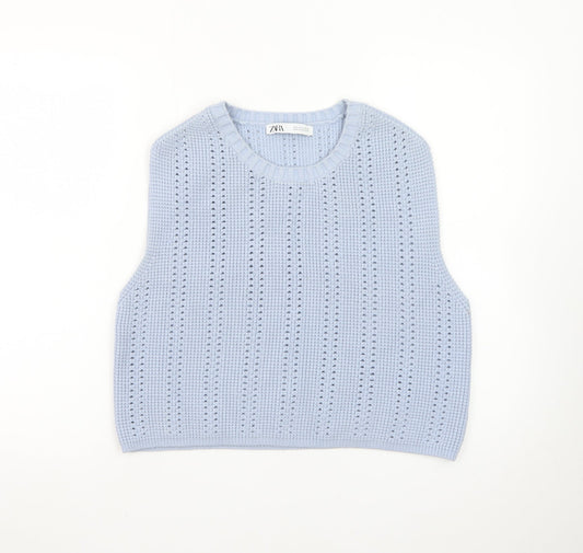 Zara Women Blue Knit Sleeveless Vest Jumper Size S