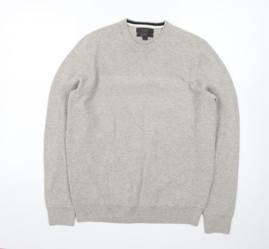 Marks and Spencer Men Grey Cotton Blend Crew Neck Jumper Size M