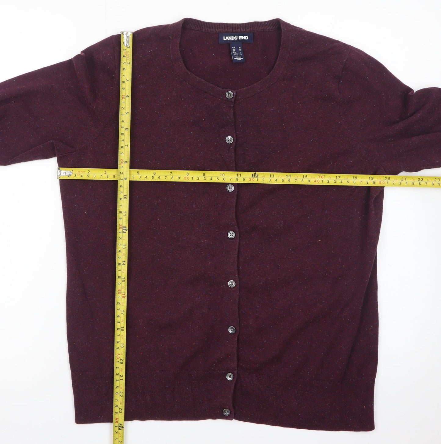 Lands' End Men's Purple Wool Cardigan M Regular Fit