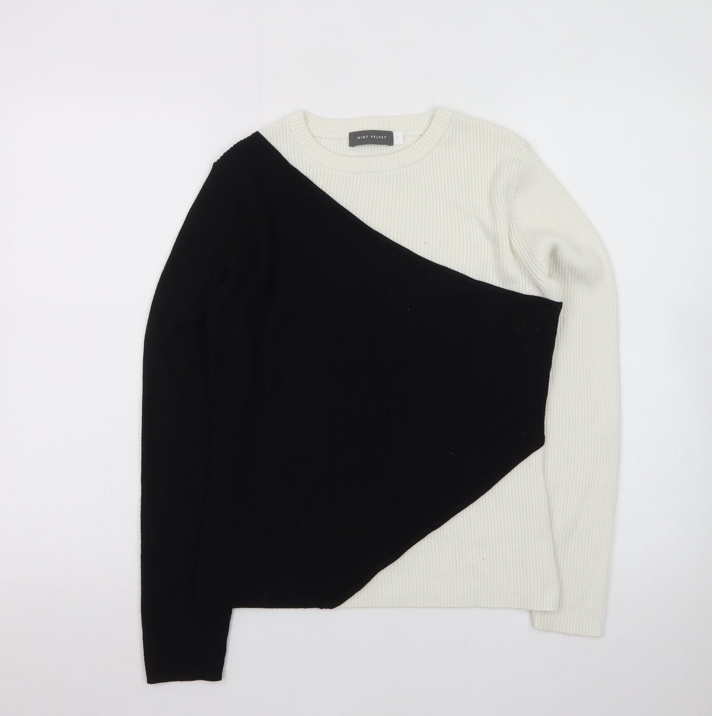 Mint Velvet Women's Black White Ribbed Knit Pullover Jumper Size L