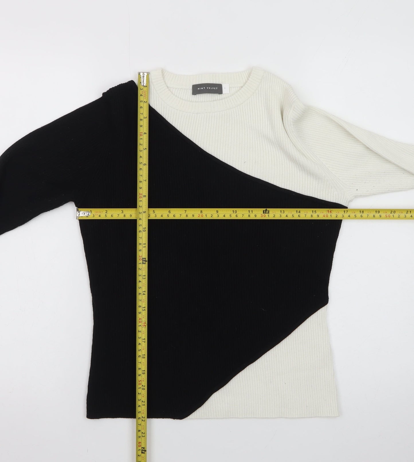 Mint Velvet Women's Black White Ribbed Knit Pullover Jumper Size L