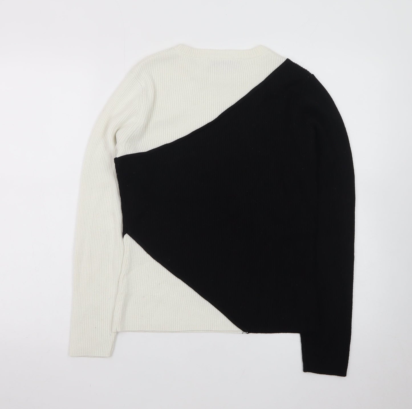 Mint Velvet Women's Black White Ribbed Knit Pullover Jumper Size L