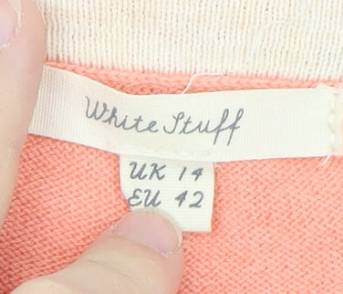 White Stuff Women's Pink Cotton Crew Neck Jumper Size 14