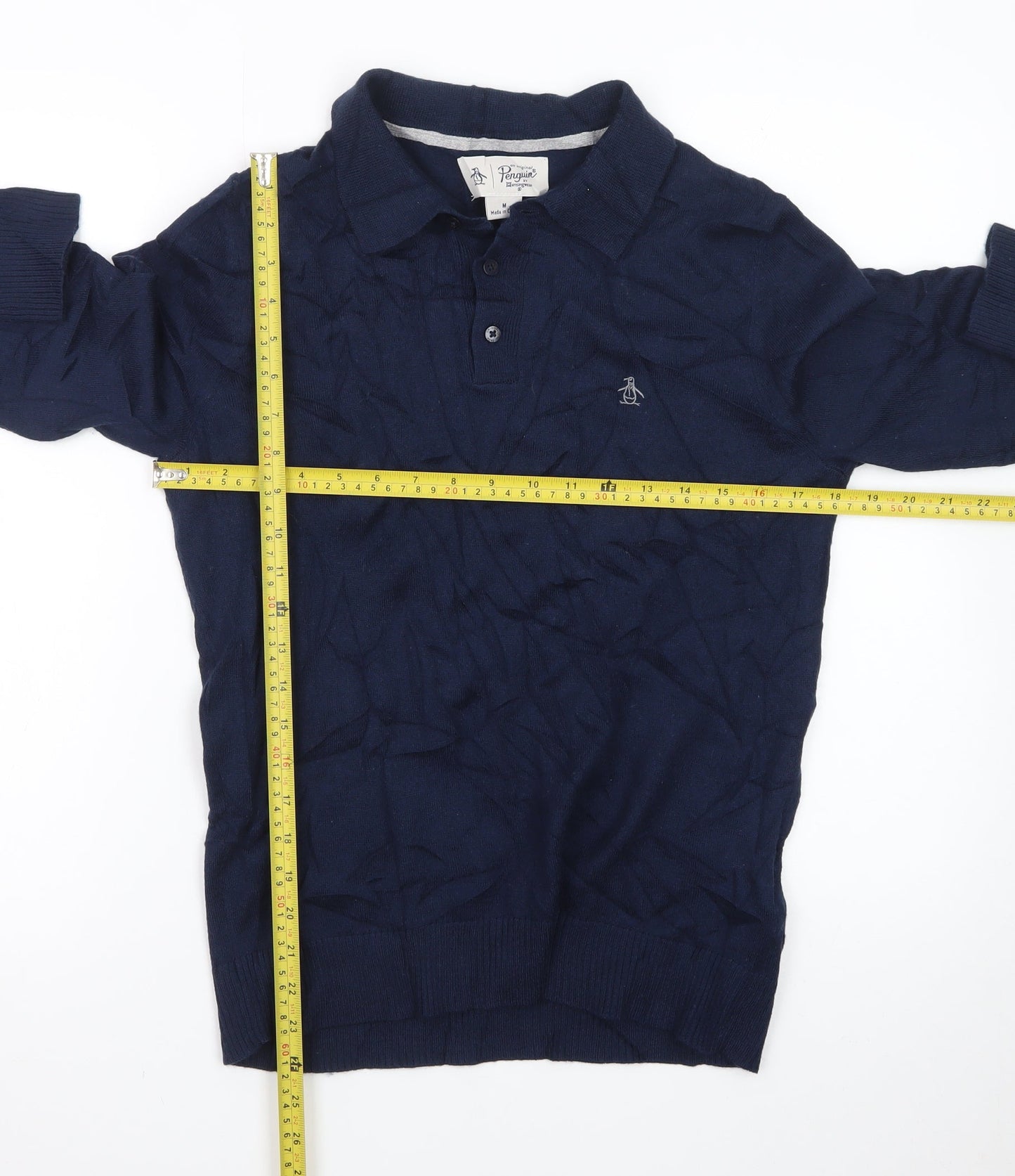 Original Penguin Men's Navy Blue Collared Cotton Pullover Jumper M
