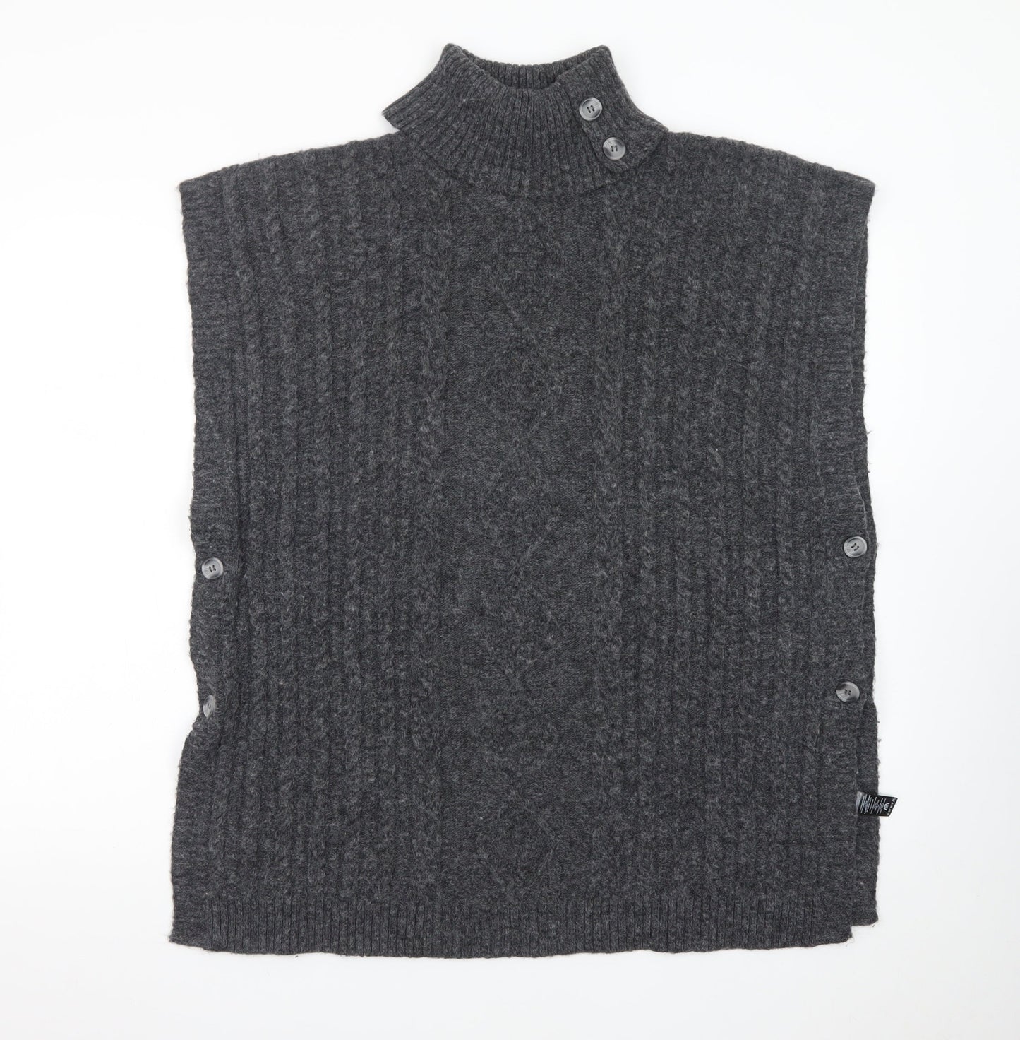 Tu Women Charcoal Large Cable-Knit Sleeveless Roll Neck Jumper