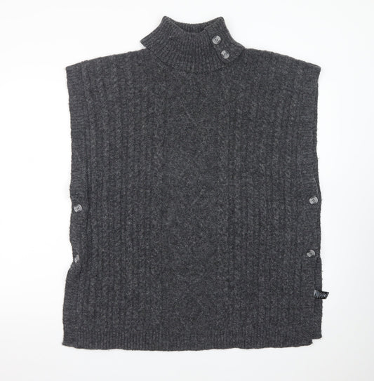 Tu Women Charcoal Large Cable-Knit Sleeveless Roll Neck Jumper