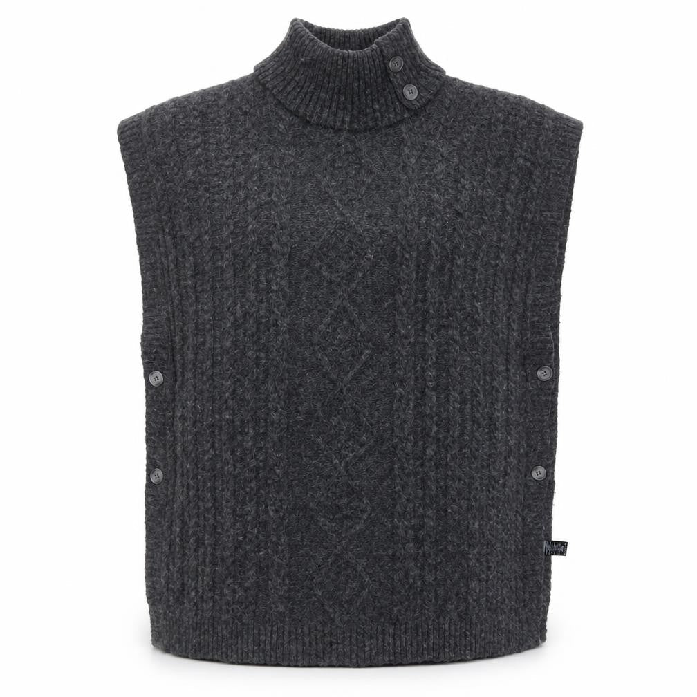 Tu Women Charcoal Large Cable-Knit Sleeveless Roll Neck Jumper