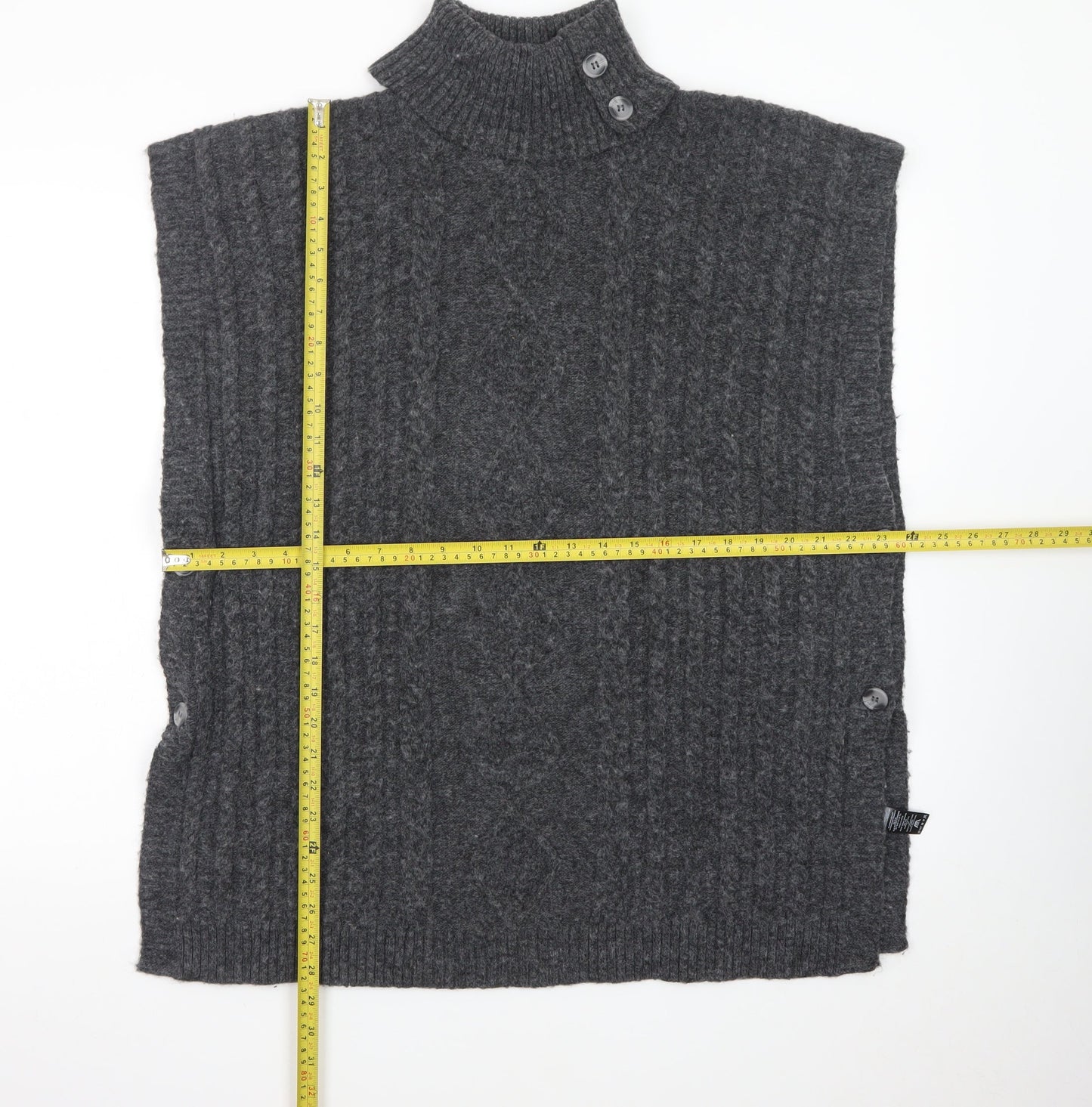 Tu Women Charcoal Large Cable-Knit Sleeveless Roll Neck Jumper