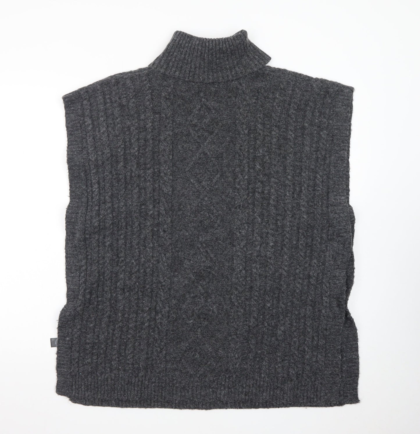 Tu Women Charcoal Large Cable-Knit Sleeveless Roll Neck Jumper