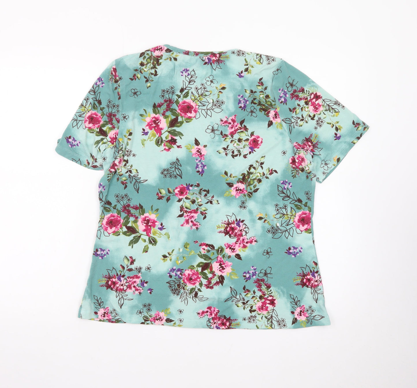 Honor Millburn Women Green Floral Short Sleeve Jersey Top Size 16