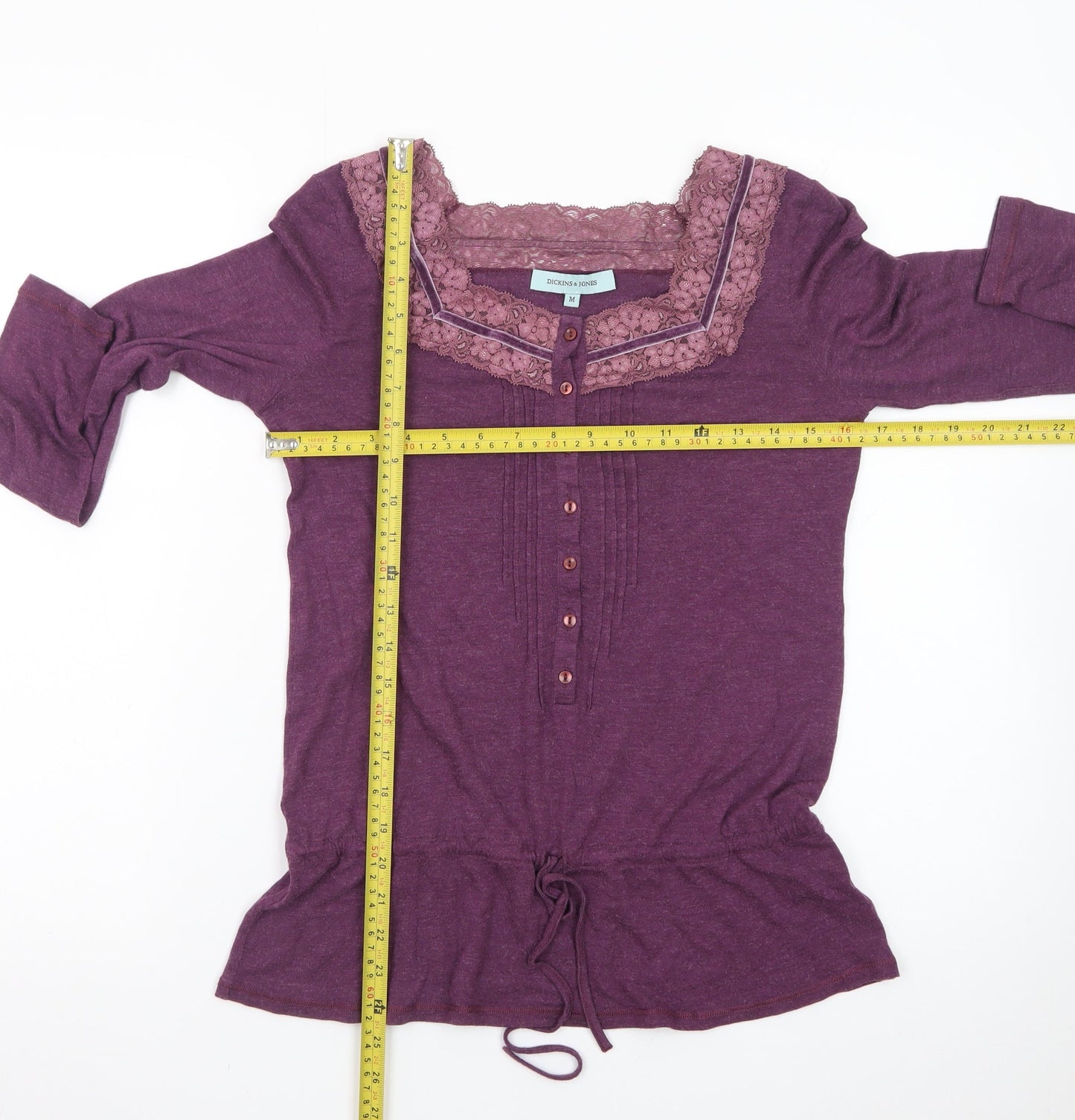 Dickins & Jones Womens Purple Long Sleeve Lace Trim Tunic Top M