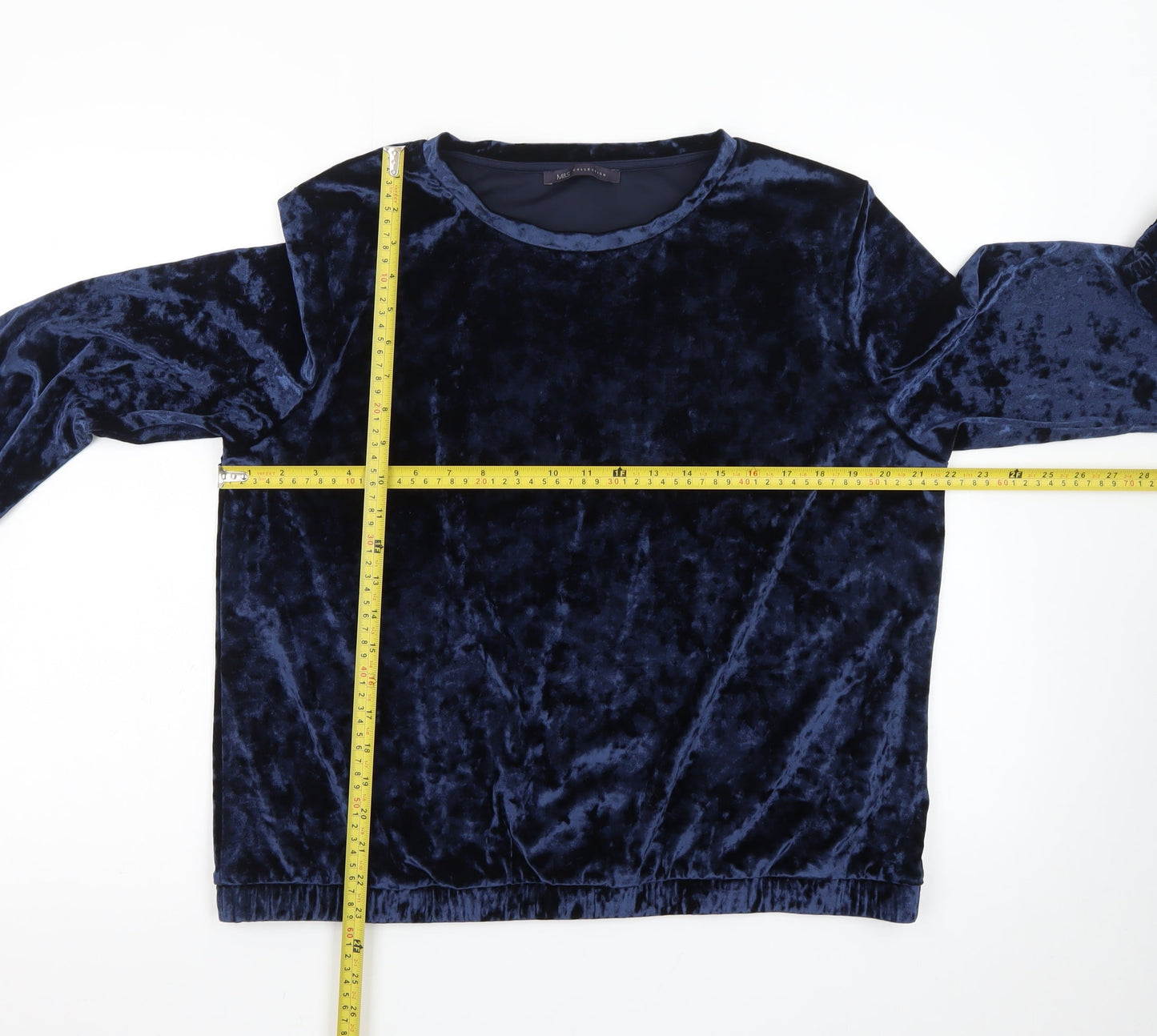 Marks and Spencer Women's Navy Blue Velvet Long Sleeve Pullover Sweatshirt UK 16