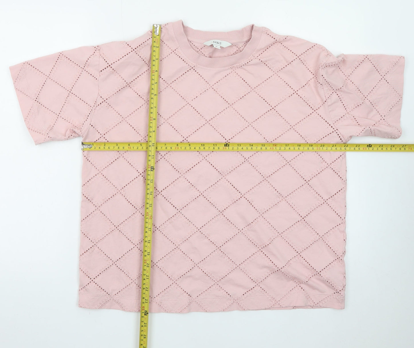 Marks and Spencer Women Pink Size 16 Embroidered Cotton T-Shirt