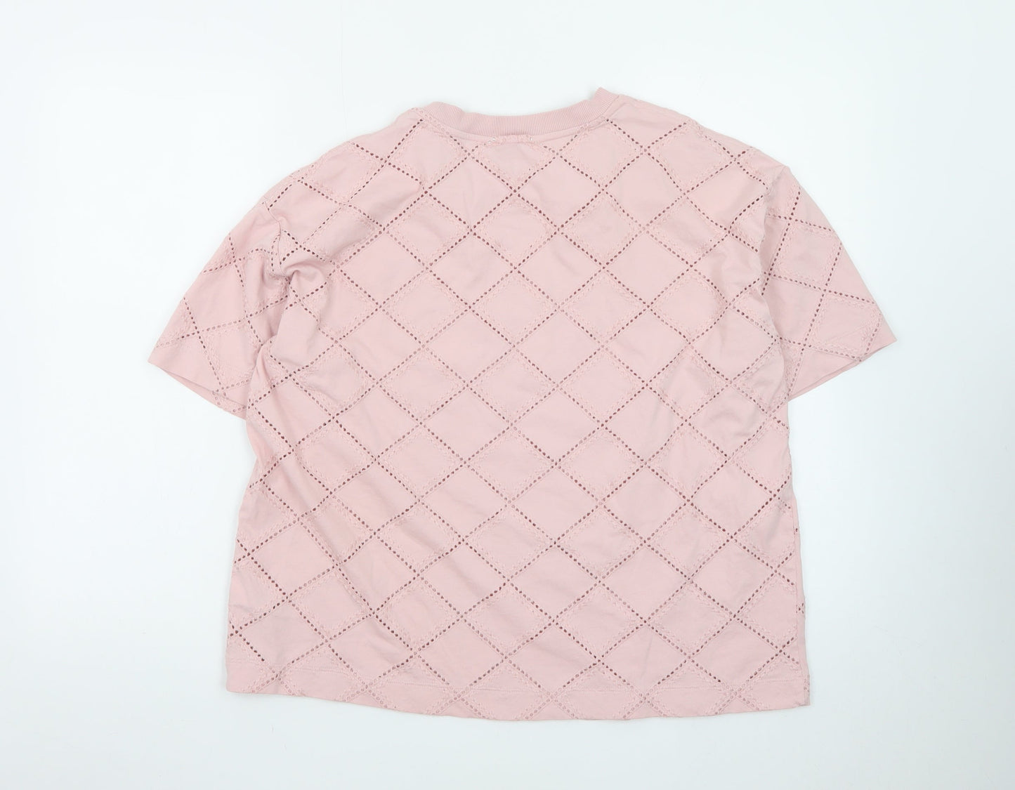 Marks and Spencer Women Pink Size 16 Embroidered Cotton T-Shirt