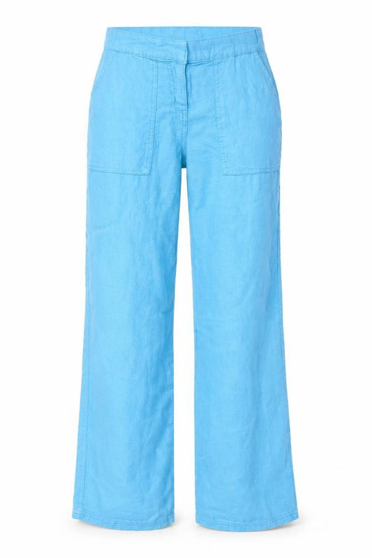 Topshop Womens Blue Linen Wide-Leg Trousers UK 8 Summer Casual