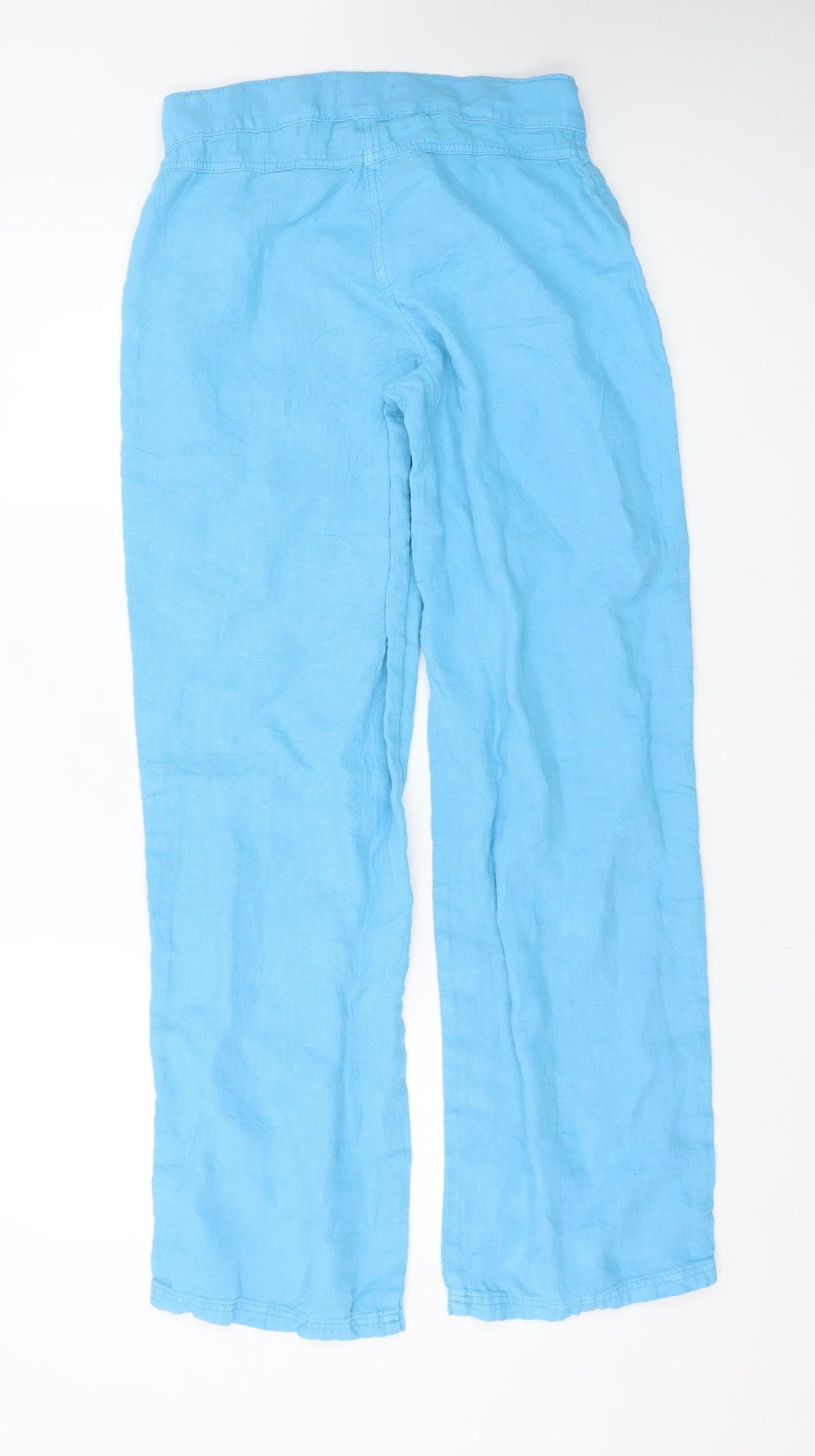 Topshop Womens Blue Linen Wide-Leg Trousers UK 8 Summer Casual