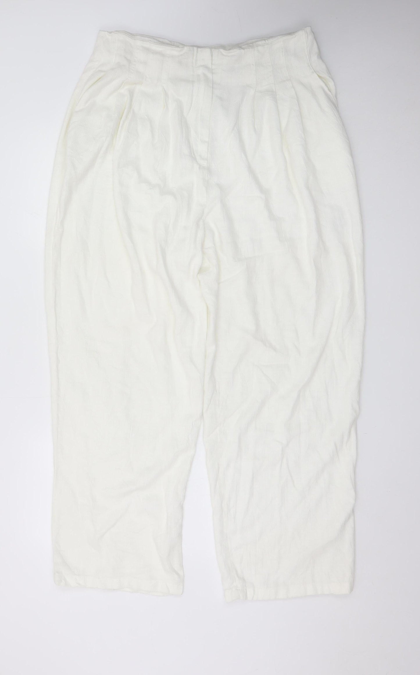 ASOS Design Women White Linen Blend Cropped Trousers Size 16