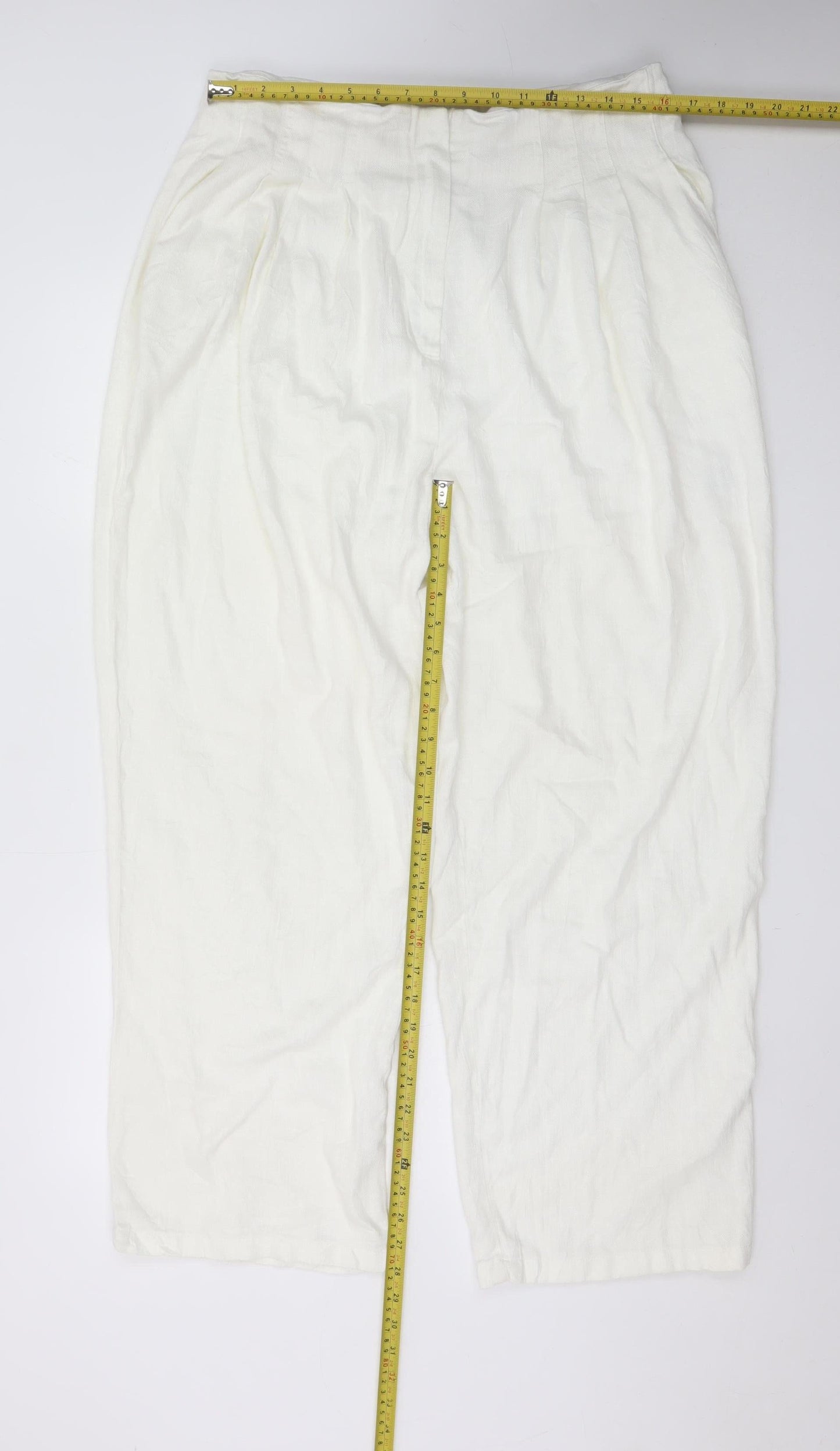 ASOS Design Women White Linen Blend Cropped Trousers Size 16