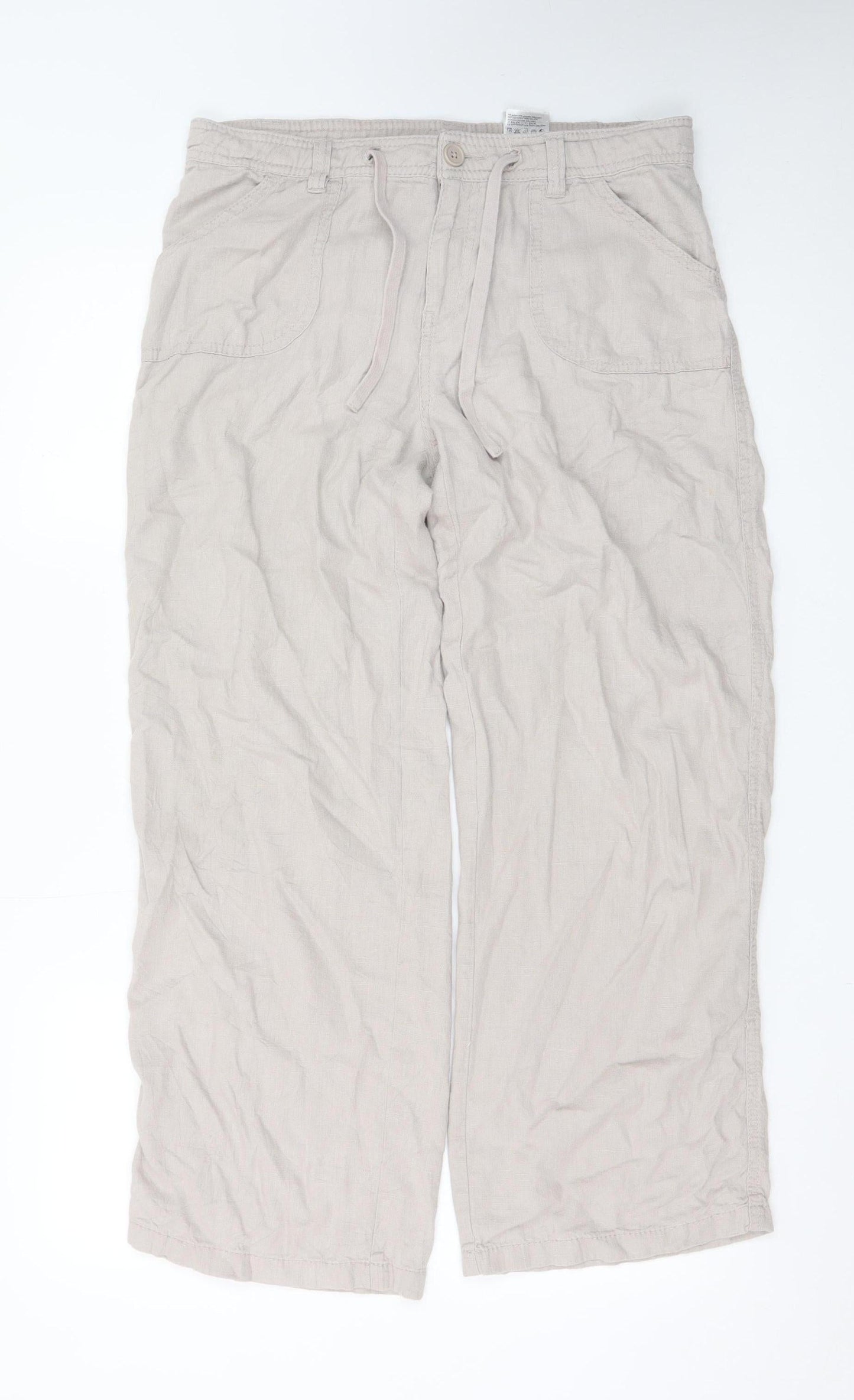 H&M Divided Womens Beige Linen Blend Cargo Trousers Size S