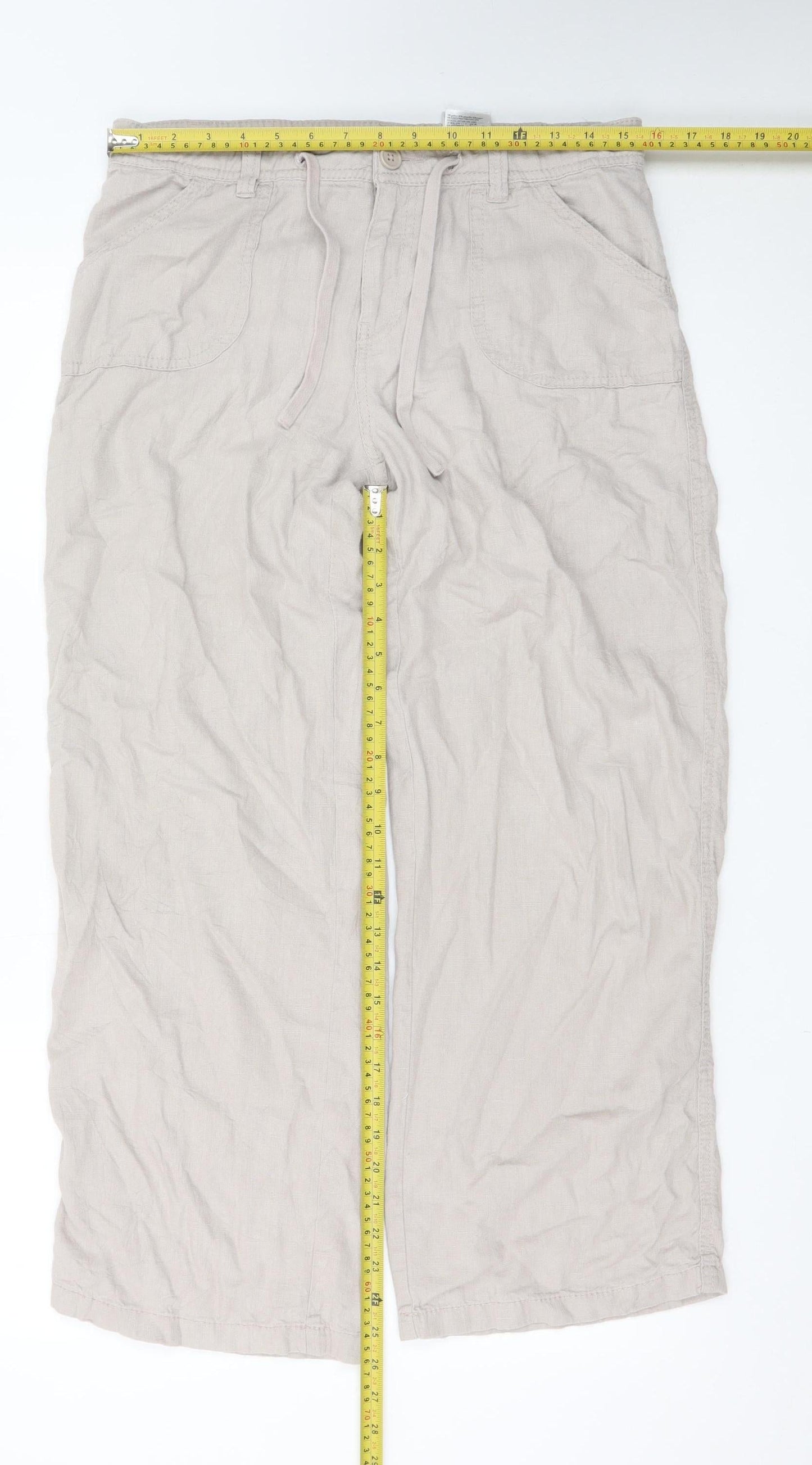 H&M Divided Womens Beige Linen Blend Cargo Trousers Size S