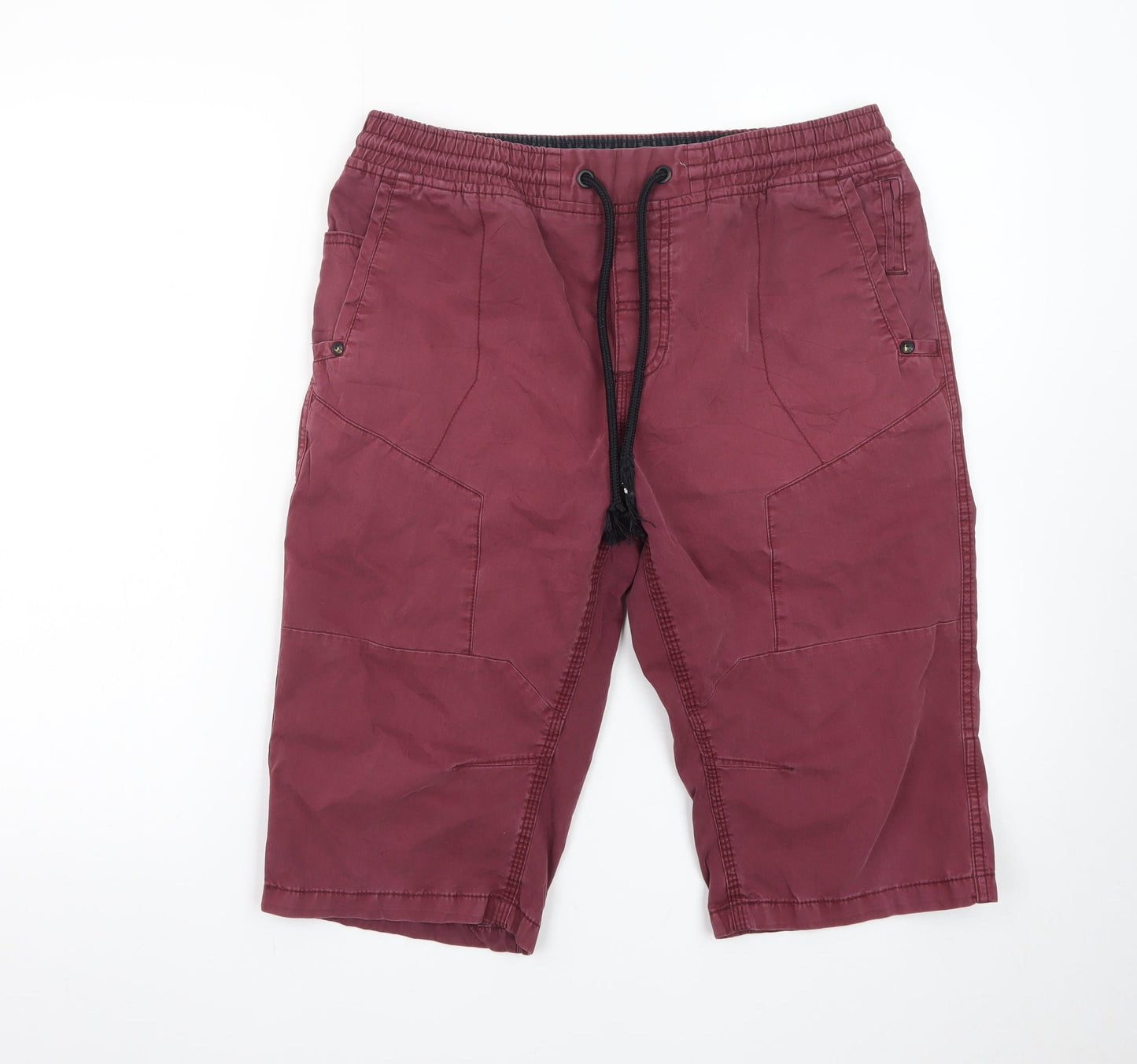 Next Men Red Cargo Shorts Size 32 Elastic Waist Drawstring