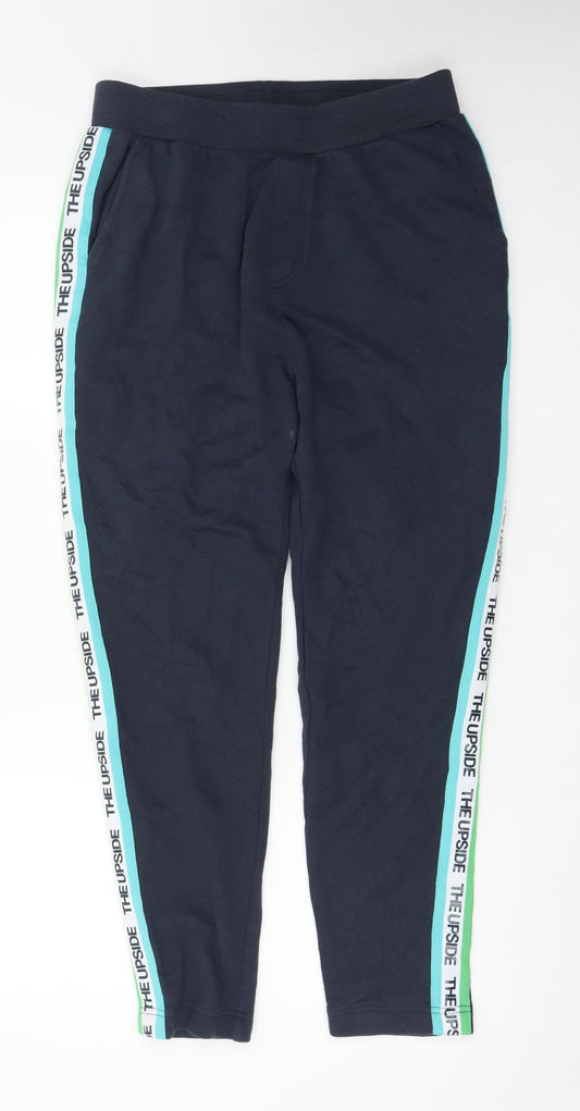 The Upside Men's Blue Jogger Trousers S Regular Fit Elastic Waist