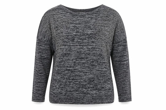 Miss Suki Women's Grey Rhinestone Jersey Long Sleeve Top Size M