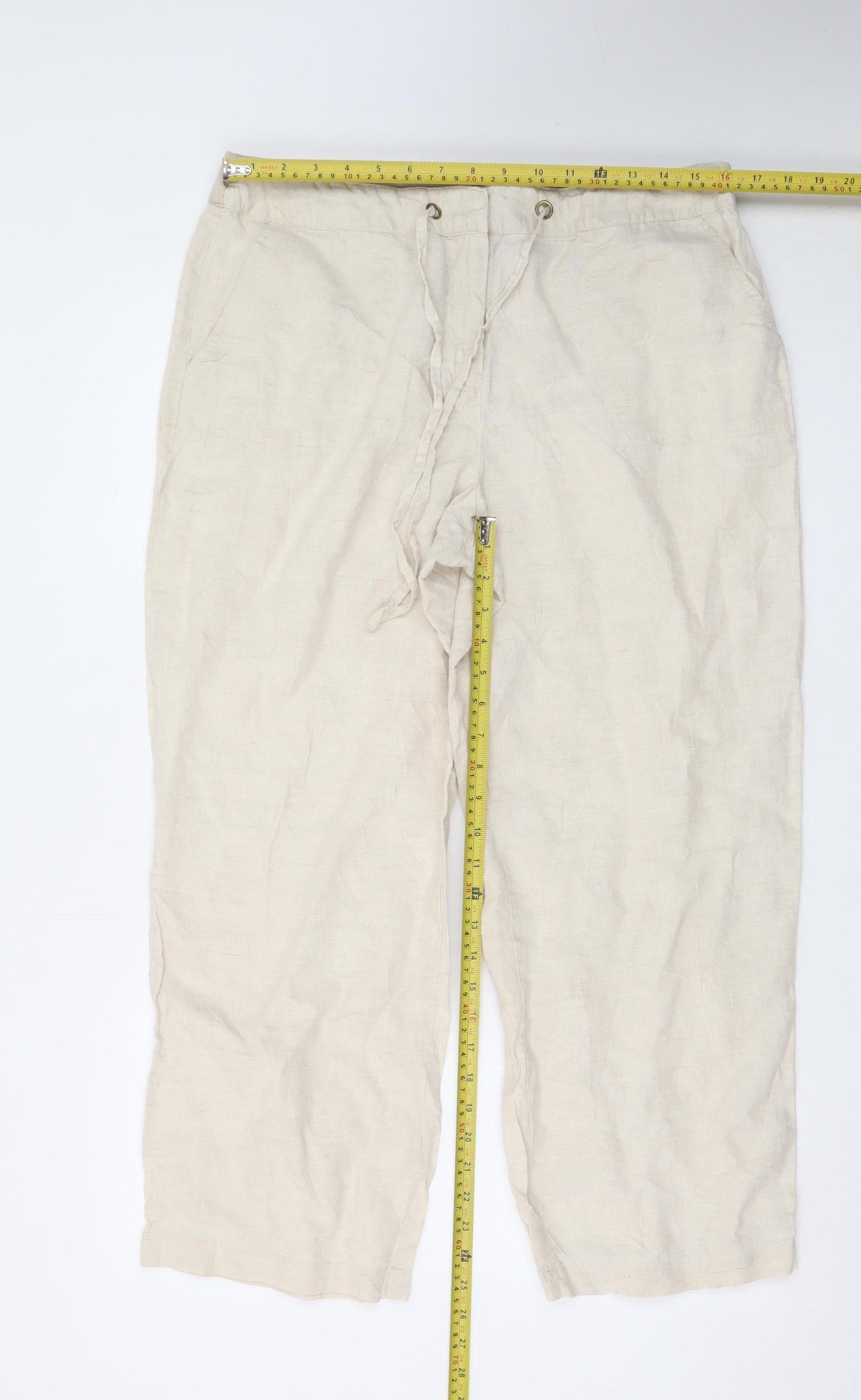 Charter Club Women’s Beige Linen Cropped Trousers L Relaxed Fit
