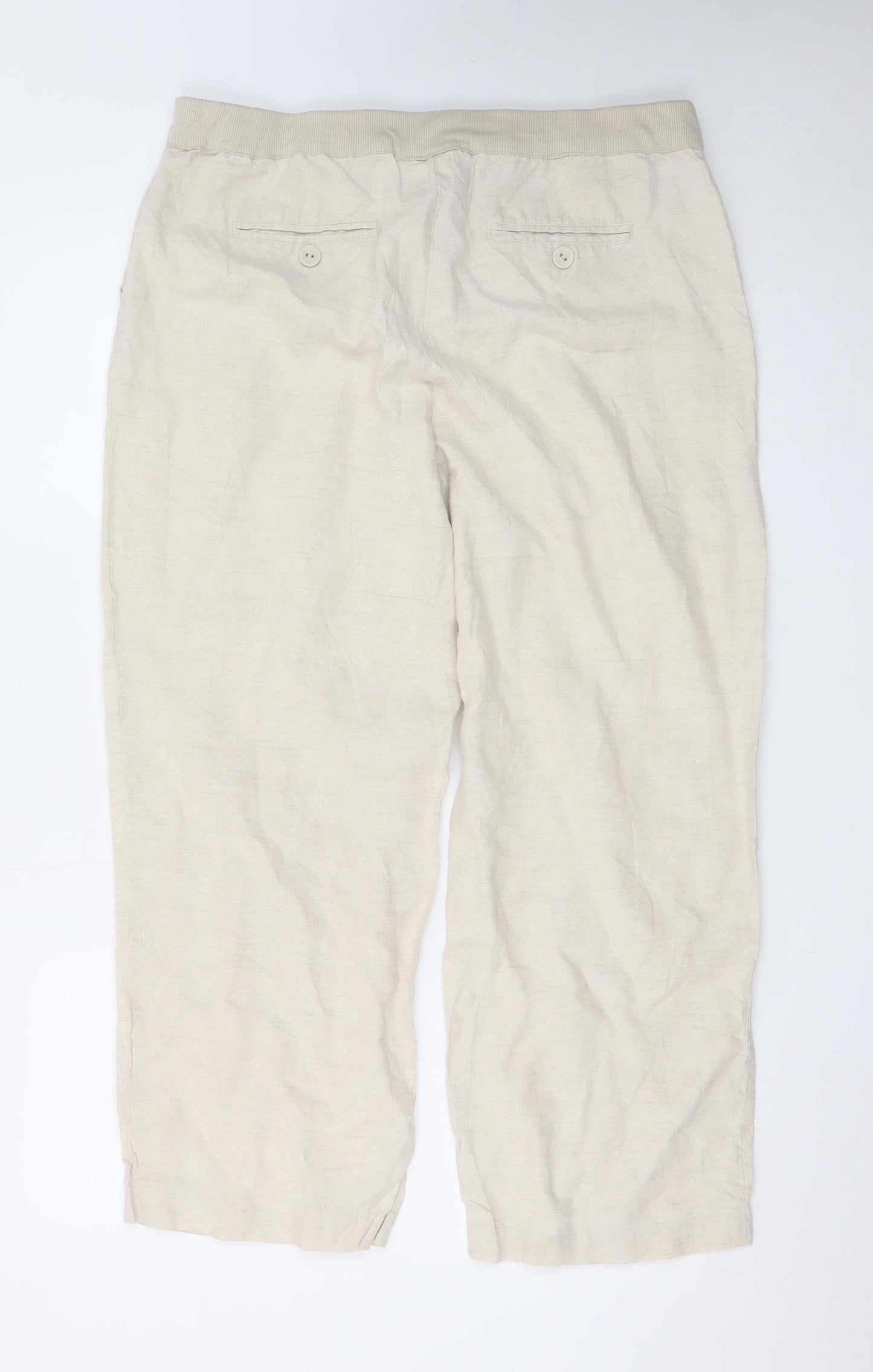 Charter Club Women’s Beige Linen Cropped Trousers L Relaxed Fit