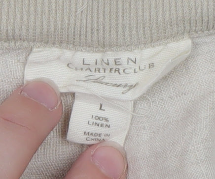 Charter Club Women’s Beige Linen Cropped Trousers L Relaxed Fit