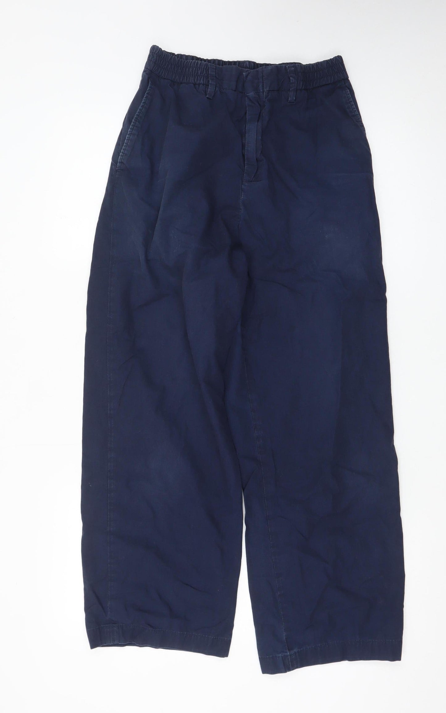 Zara Women Navy Blue Wide-Leg Elastic Waist Trousers Size S