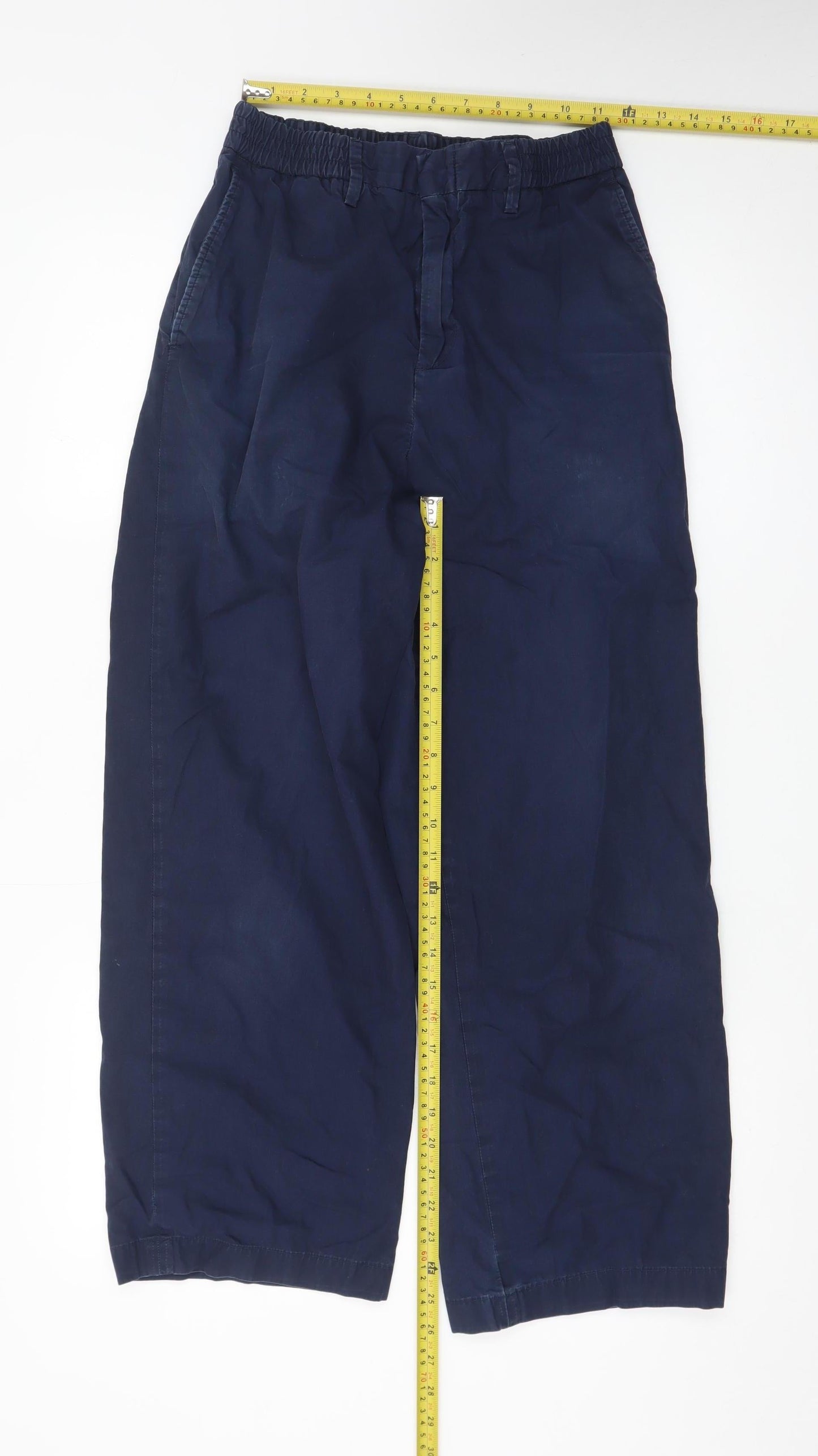 Zara Women Navy Blue Wide-Leg Elastic Waist Trousers Size S