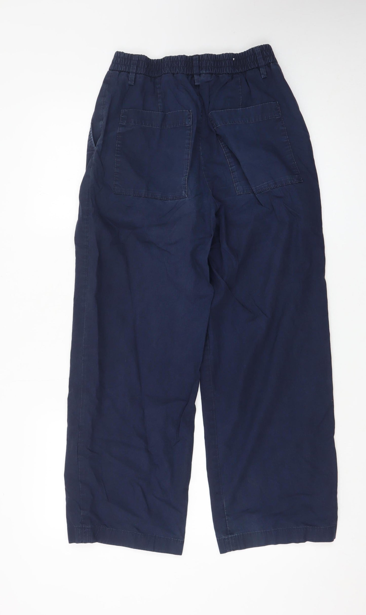 Zara Women Navy Blue Wide-Leg Elastic Waist Trousers Size S