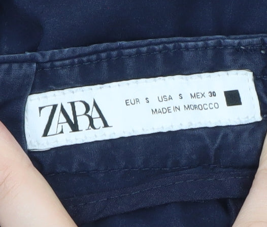 Zara Women Navy Blue Wide-Leg Elastic Waist Trousers Size S