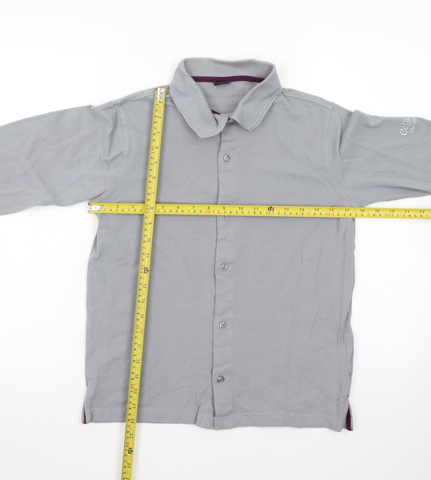 Cotton Traders Men's Grey Long Sleeve Polo Shirt XS Classic Fit