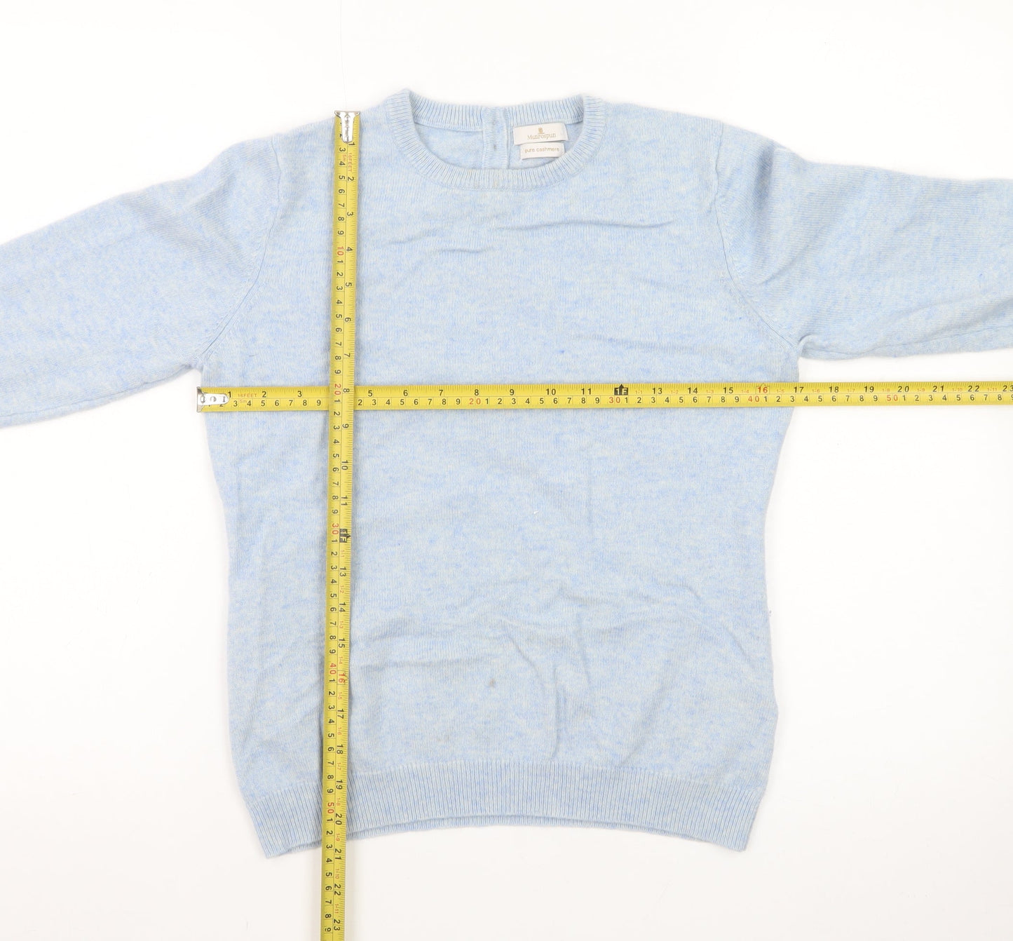 Munrospun Women's Blue Pure Cashmere Crew Neck Jumper Size M