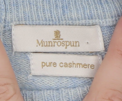 Munrospun Women's Blue Pure Cashmere Crew Neck Jumper Size M