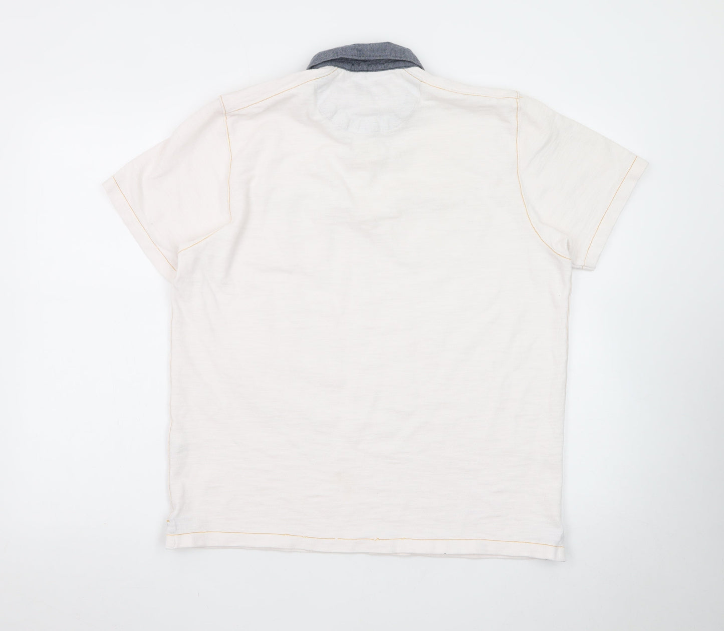 Next Men Beige Short Sleeve Polo Shirt L 100% Cotton Button Pockets