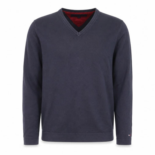 Tommy Hilfiger Men's Blue Cotton V-Neck Jumper Size S