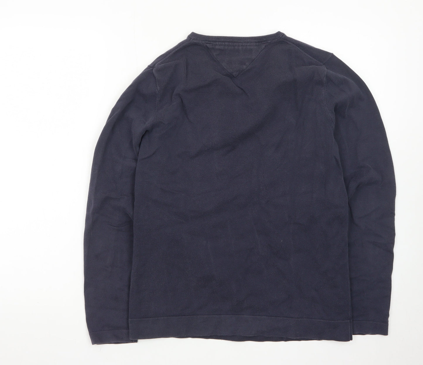 Tommy Hilfiger Men's Blue Cotton V-Neck Jumper Size S