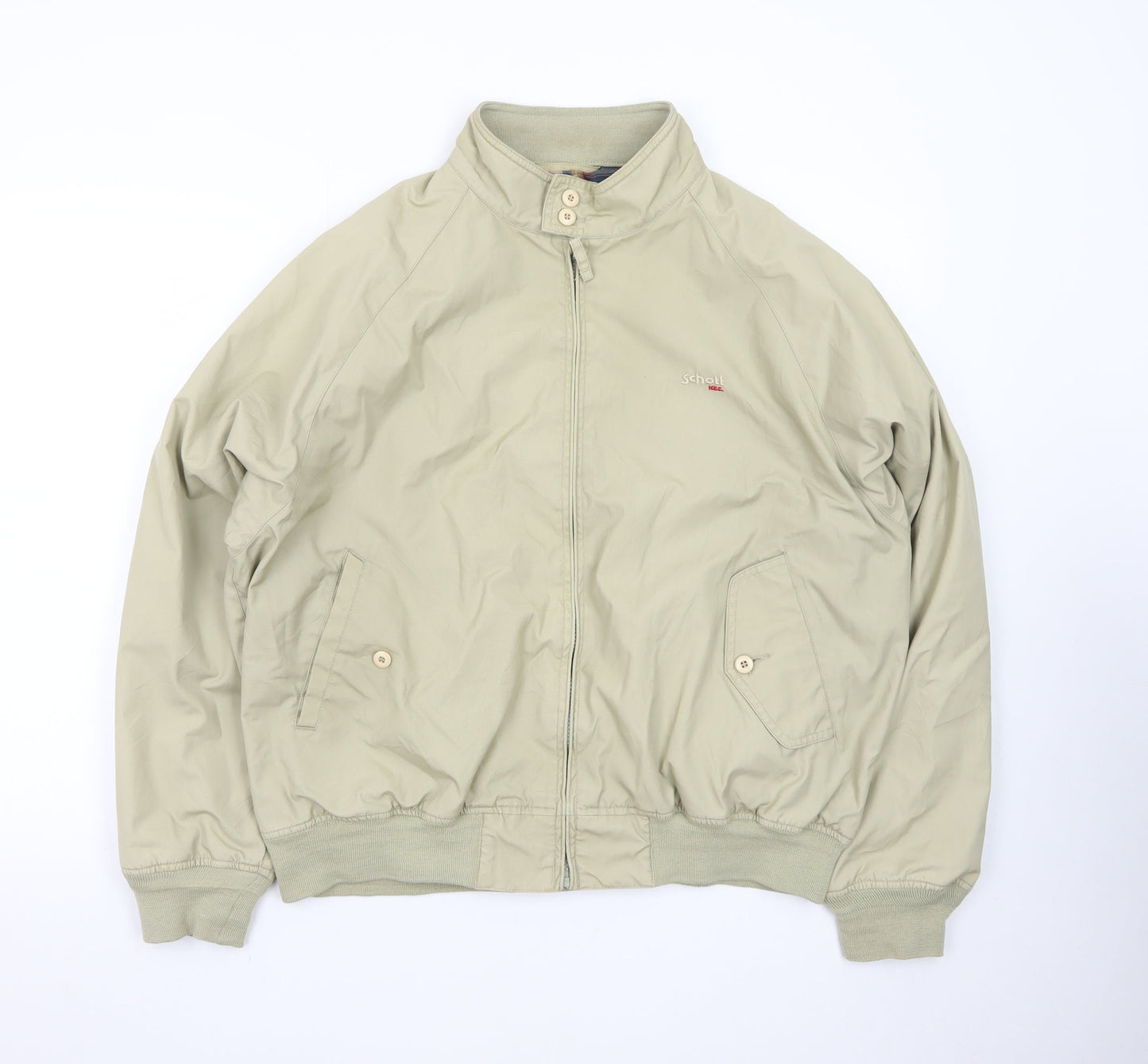 Schott NYC Men's Beige Bomber Jacket L Lightweight Cotton Blend