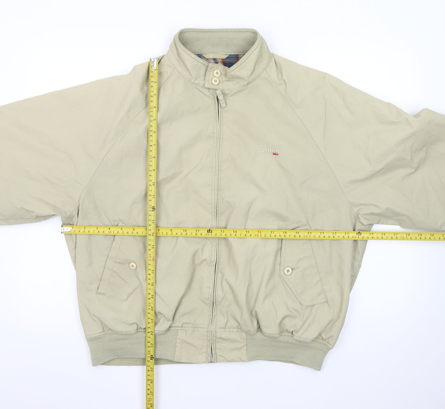 Schott NYC Men's Beige Bomber Jacket L Lightweight Cotton Blend