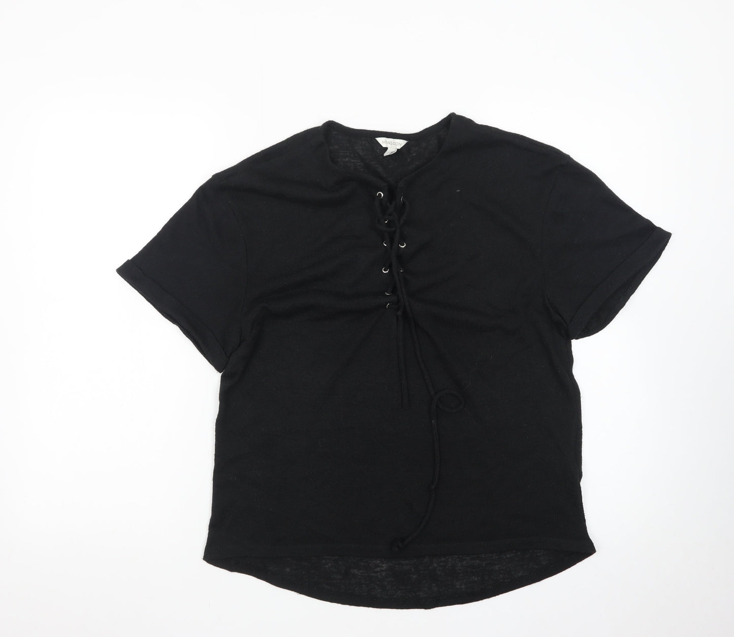 Monsoon Women's Black Lace Up Short Sleeve Cotton T-Shirt M