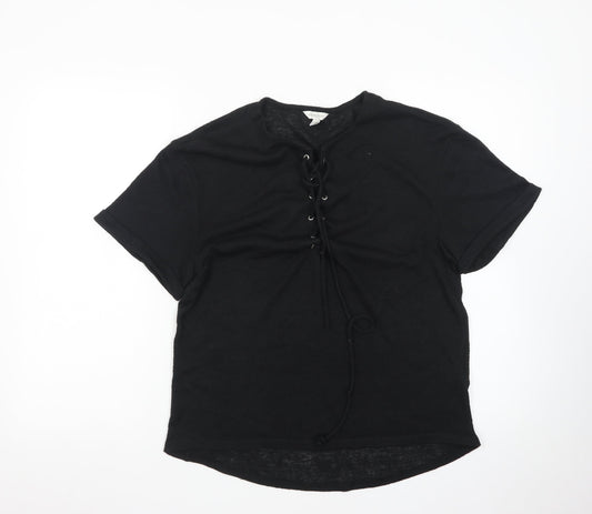 Monsoon Women's Black Lace Up Short Sleeve Cotton T-Shirt M
