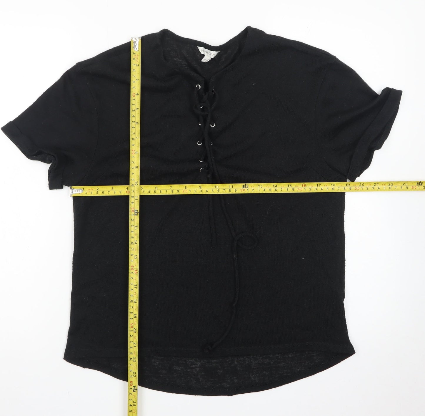 Monsoon Women's Black Lace Up Short Sleeve Cotton T-Shirt M