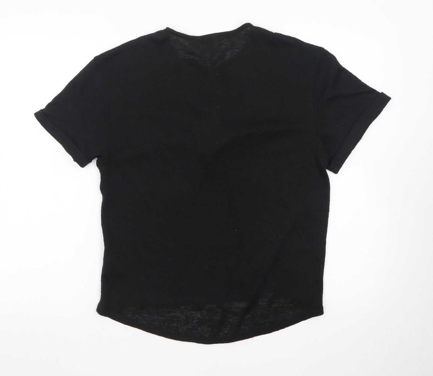 Monsoon Women's Black Lace Up Short Sleeve Cotton T-Shirt M
