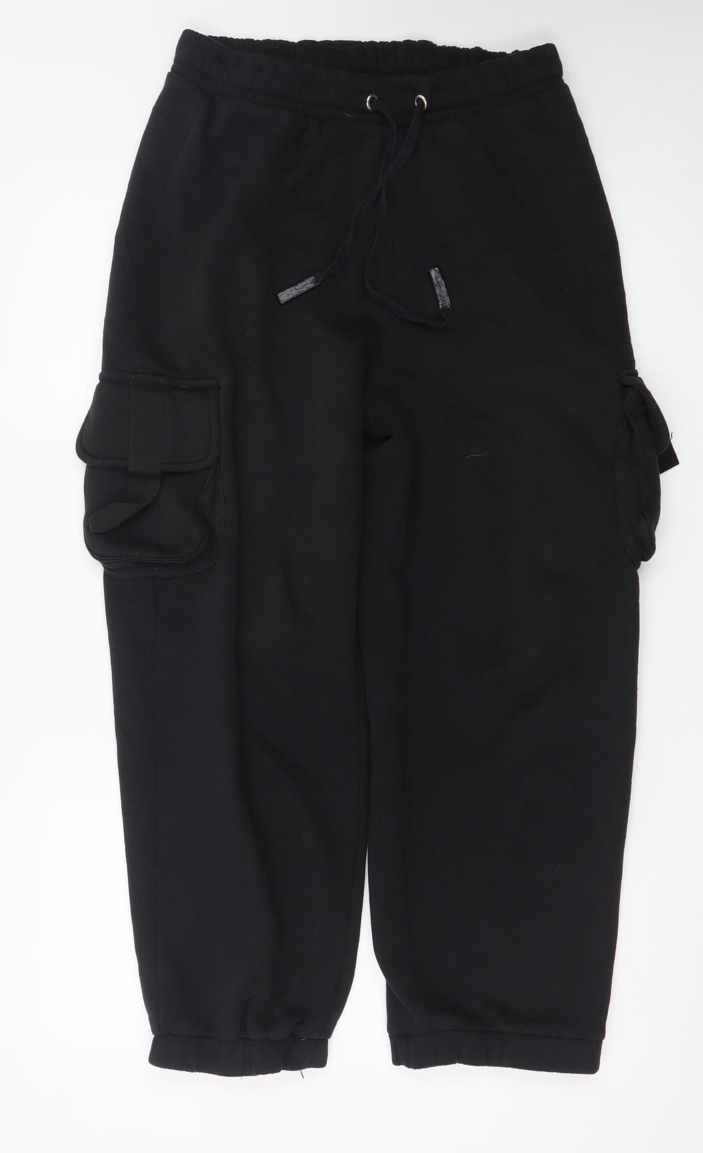 Collusion Mens Black Cargo Trousers S Regular Fit Elastic Waist Fleece