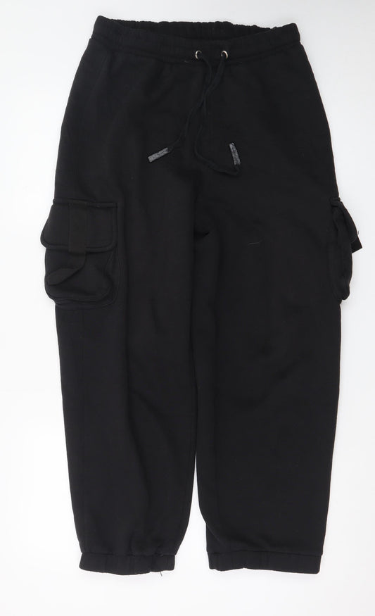 Collusion Mens Black Cargo Trousers S Regular Fit Elastic Waist Fleece